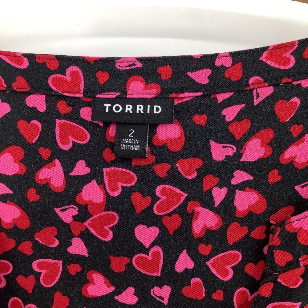 TORRID Dress Women's Plus 2X Black Pink Red Heart Print Zip Rayon - Picture 6 of 8